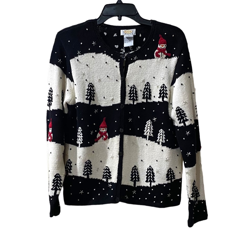 Talbots Button Down Christmas Sweater Petite Medium